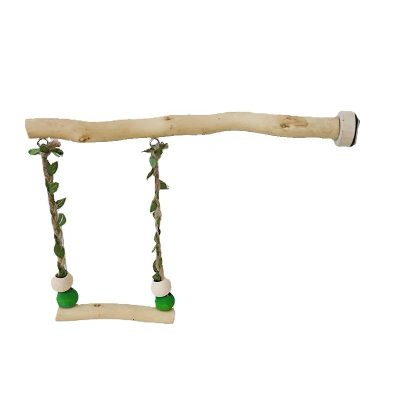 Wood Parrot Stand Pole Double Layer Swing Toy for Bird Tiger Skin Claw Grinding Beak Grinding Stand Pole Bird Cage Accessories