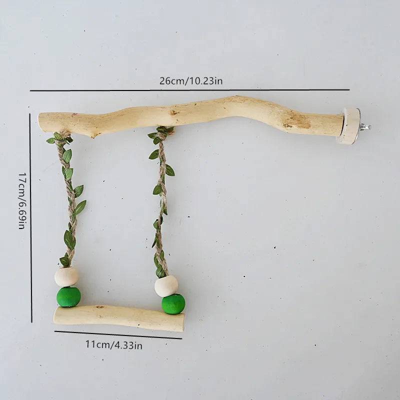 Wood Parrot Stand Pole Double Layer Swing Toy for Bird Tiger Skin Claw Grinding Beak Grinding Stand Pole Bird Cage Accessories